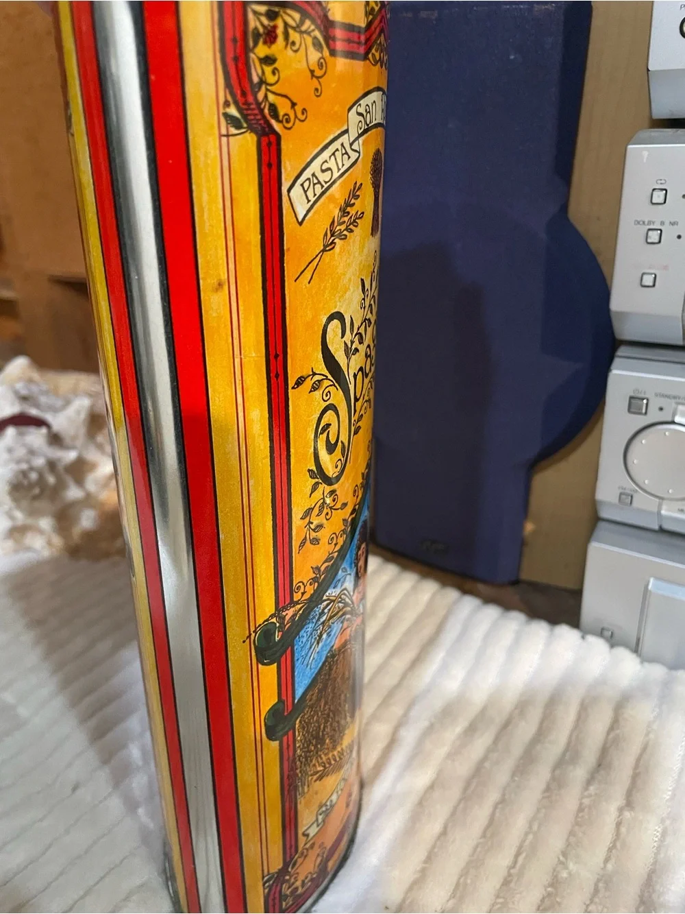 Vintage PastaTIN LITHO Metal Can SAN REMO Spaghetti Semolina Advertising 11.5”